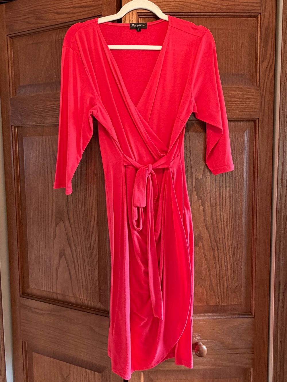 Coral Wrap Dress with Tie Waist